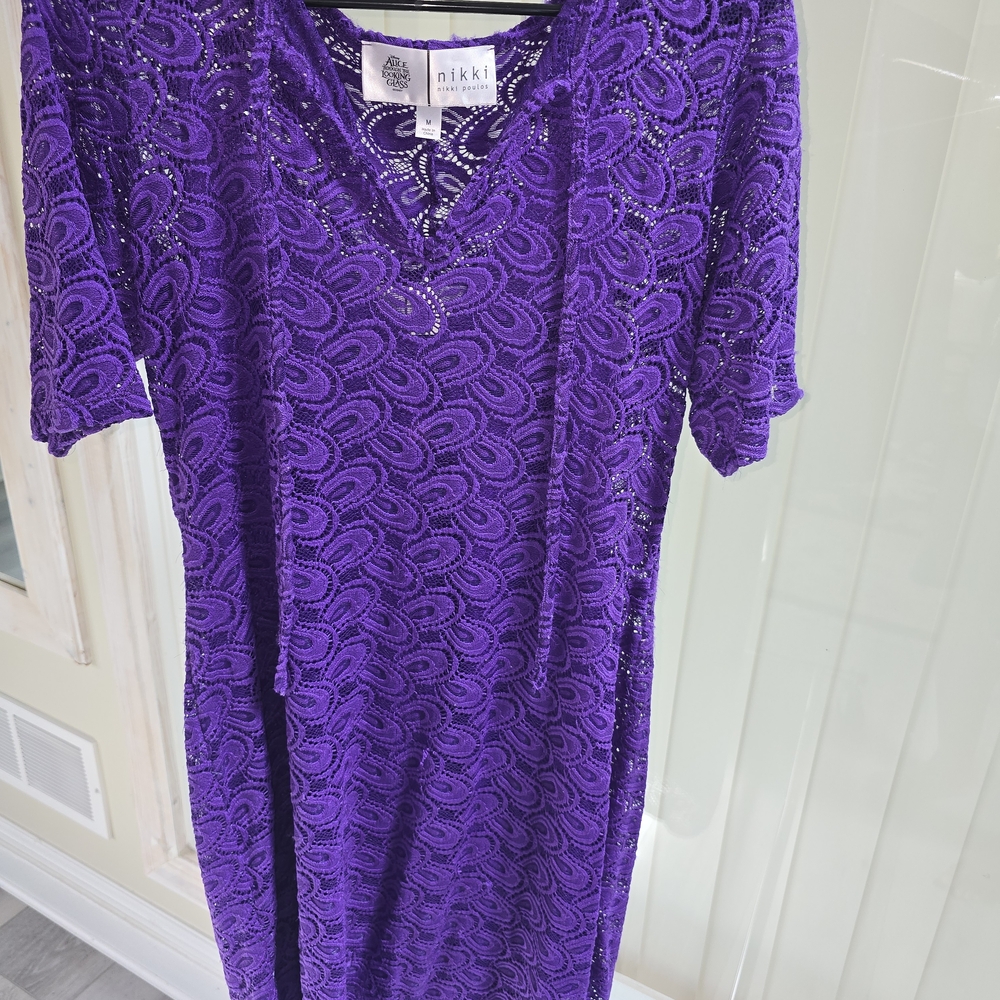 Nikki Poulos Elegant Purple Lace Midi Dress